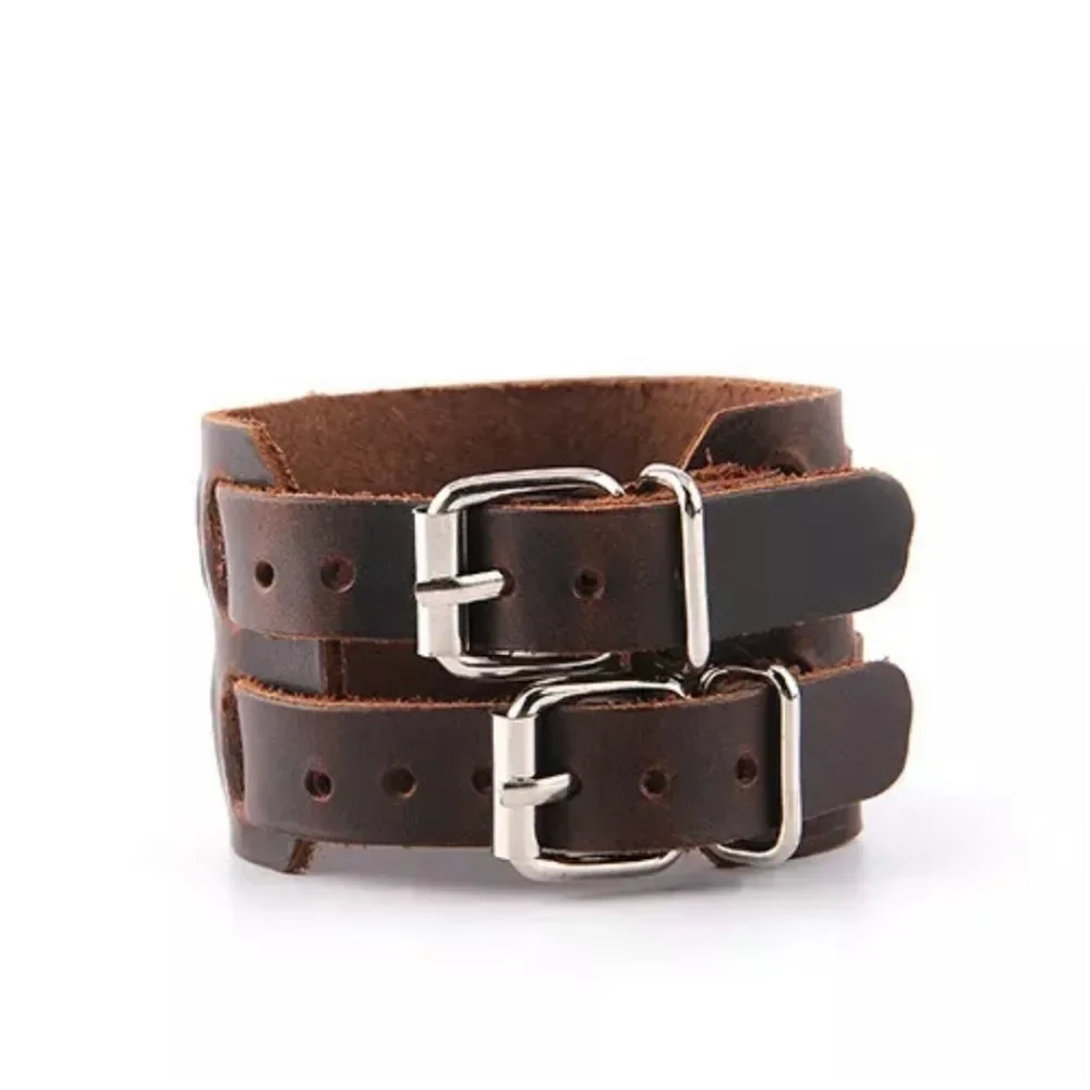 Wide PU Leather Belt Strap Buckle Adjustable Cuff